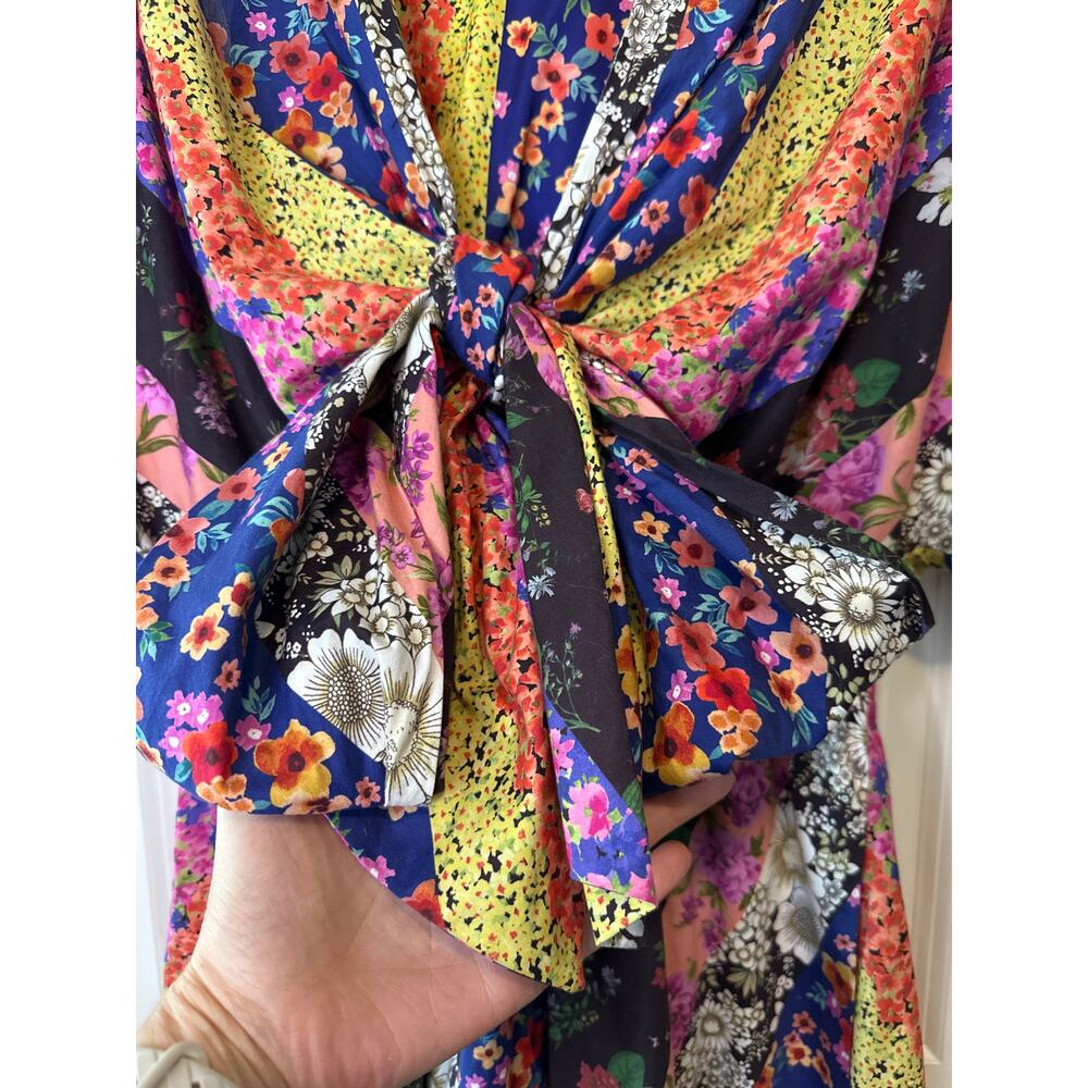 AMUR Nyla Floral Stripe Tie Front Mini Dress Size 8 Organic Cotton - Picture 7 of 11